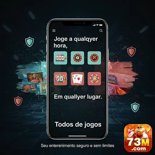 Tela do aplicativo 73m mostrando jogos e acessos rápidos.