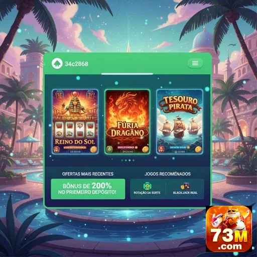 Tela do aplicativo 73m com jogos de slots recomendados.