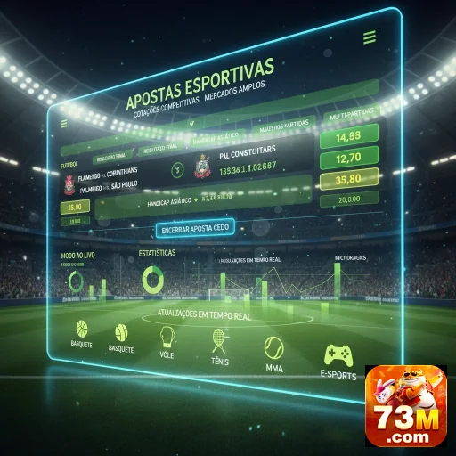 Interface de apostas esportivas no 73m com múltiplas opções.
