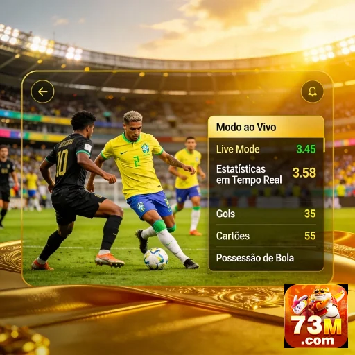 Imagem de um evento esportivo no site 73m com estatísticas ao vivo.
