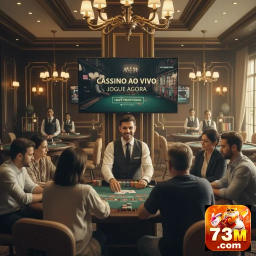 Jogadores em um cassino ao vivo interagem com um dealer no 73m.