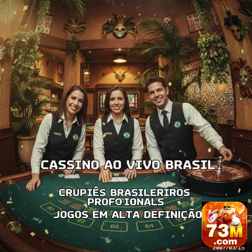 Crupiês profissionais da 73m em cassino ao vivo Brasil.