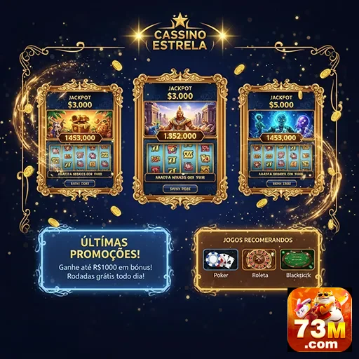Tela do Cassino Estrela com jackpots e promoções no 73m