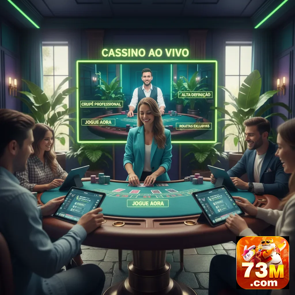 Jogadores interagem em cassino ao vivo no 73m com dealers.