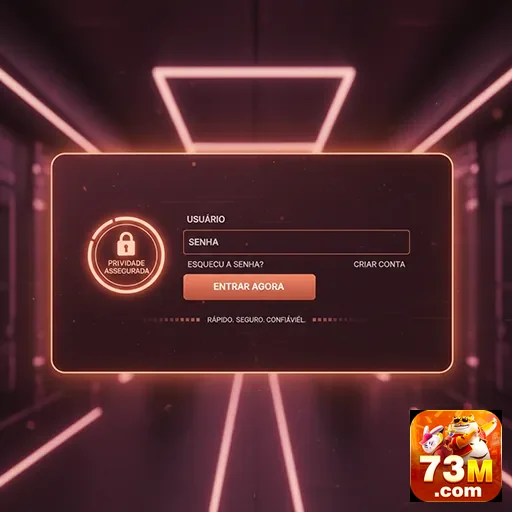 Tela de login do 73m com foco em segurança e privacidade.