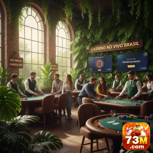Ambiente do cassino ao vivo da 73m com mesas de roleta.
