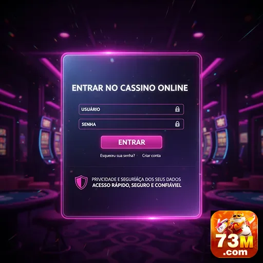 Tela de login do cassino online da 73m para jogadores VIP.