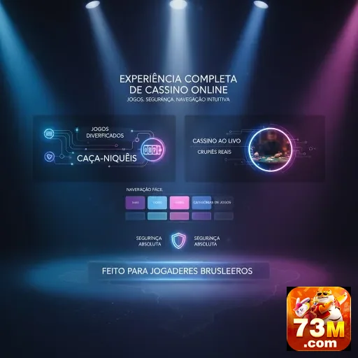 Interface do 73m mostrando jogos e opções de cassino online.