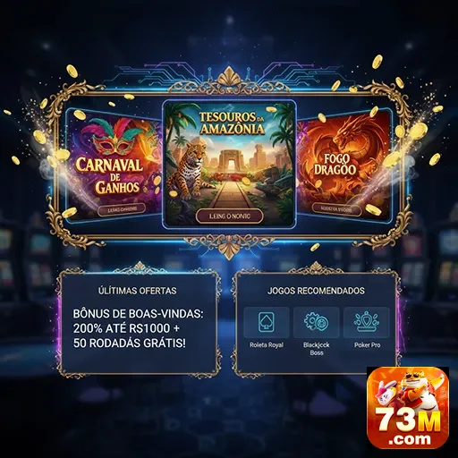 Imagem do site 73m destacando jogos de slots VIP interativos.