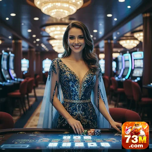 Jogadora no cassino do aplicativo 73m, mostrando sua interatividade.