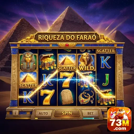 Tela de jogo da slot 'Riqueza do Faraó' no 73m.