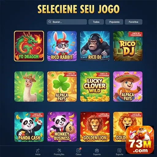 Tela do site 73m mostrando jogos VIP disponíveis.