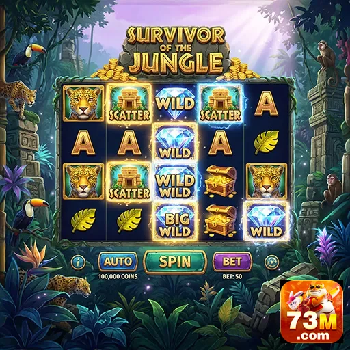 Tela do jogo Survivor of the Jungle no 73m mostrando slots.